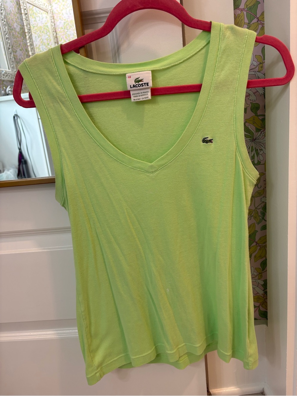Lacoste Lime Green V-Neck Sleeveless Tank Top